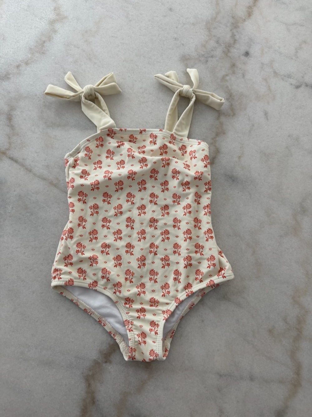 Edgehill Collection Cream One-Piece Swimsuit with Coral Floral Print
